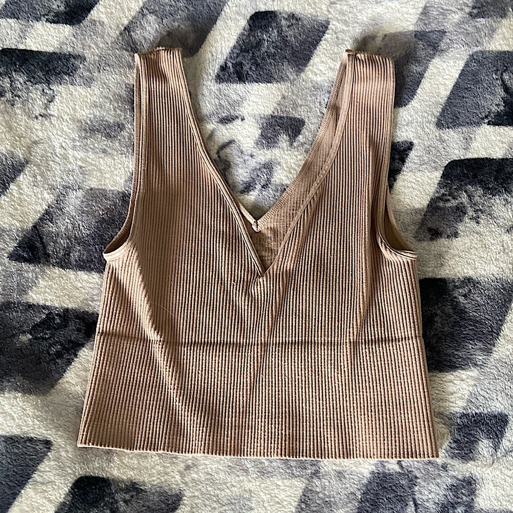 light brown ribbed crop top